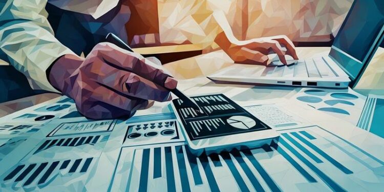 A business person using charts to assess possible finance options including loans