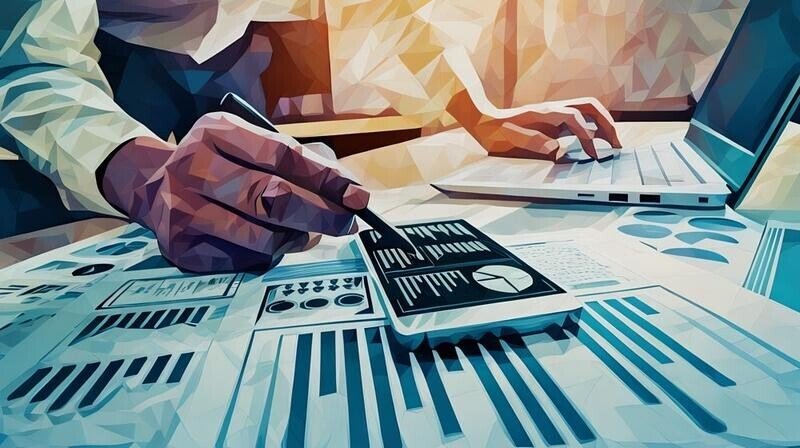 A business person using charts to assess possible finance options including loans
