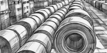 A series of portable printer rolls stacked in a warehouse