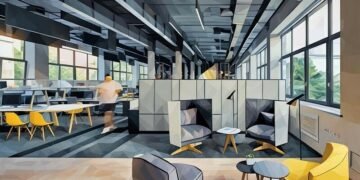 A relatively open plan coworking space