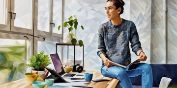 A creative freelancer sitting on their desk in a casual way