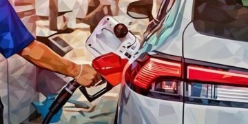 A person filling up their cars fuel at a petrol station