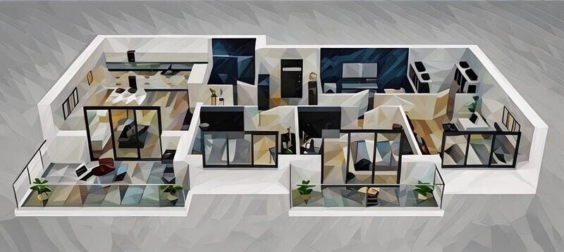 A 3d model design of a new flat in a newly constructed building