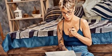 A student sitting in their room working on a side-business whilst at unviersity