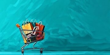 A shopping trolley filled with fake luxury products
