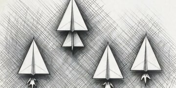 A series of paper planes running of rockets, showing growth