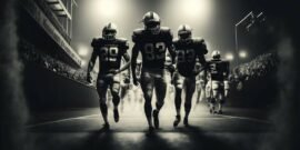 An NFL team walking out into the stadium, led by a leader with clear qualities