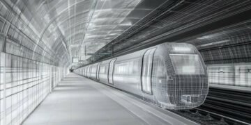 A diagram sketch of a train at a train station underground