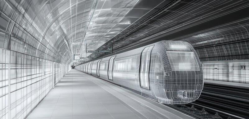 A diagram sketch of a train at a train station underground