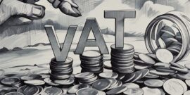 Literal word VAT sitting on coins as a metaphor for a VAT compliant invoice