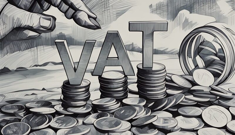 Literal word VAT sitting on coins as a metaphor for a VAT compliant invoice