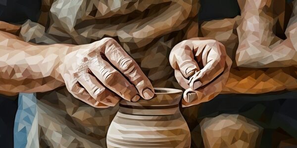 A person making a clay pot, spinning on a surfrace, metaphor for developing a sales pipelines