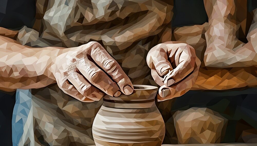 A person making a clay pot, spinning on a surfrace, metaphor for developing a sales pipelines