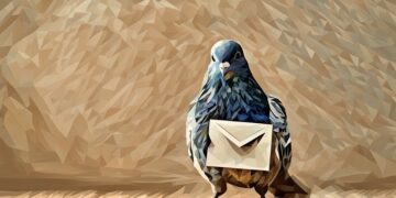 A pigeon holding an envelope, as a jest about how you can invoice people