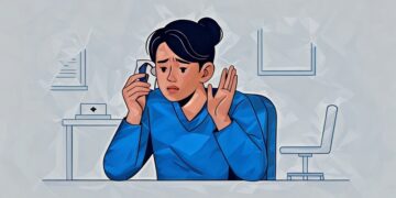 A person in the workplace holding their hands up in distress